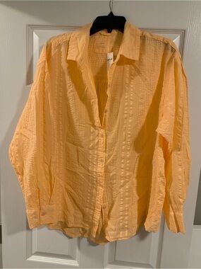 aerie Peach Textured Button-Up Shirt